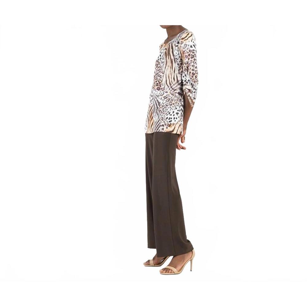 NEW CLARA SUN WOO butter knit pull tie cuff tunic top in cheetah stripe - Picture 2 of 3